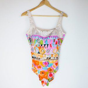 VINTAGE - 90S ABSTRACT ONE PIECE SWIM (S)